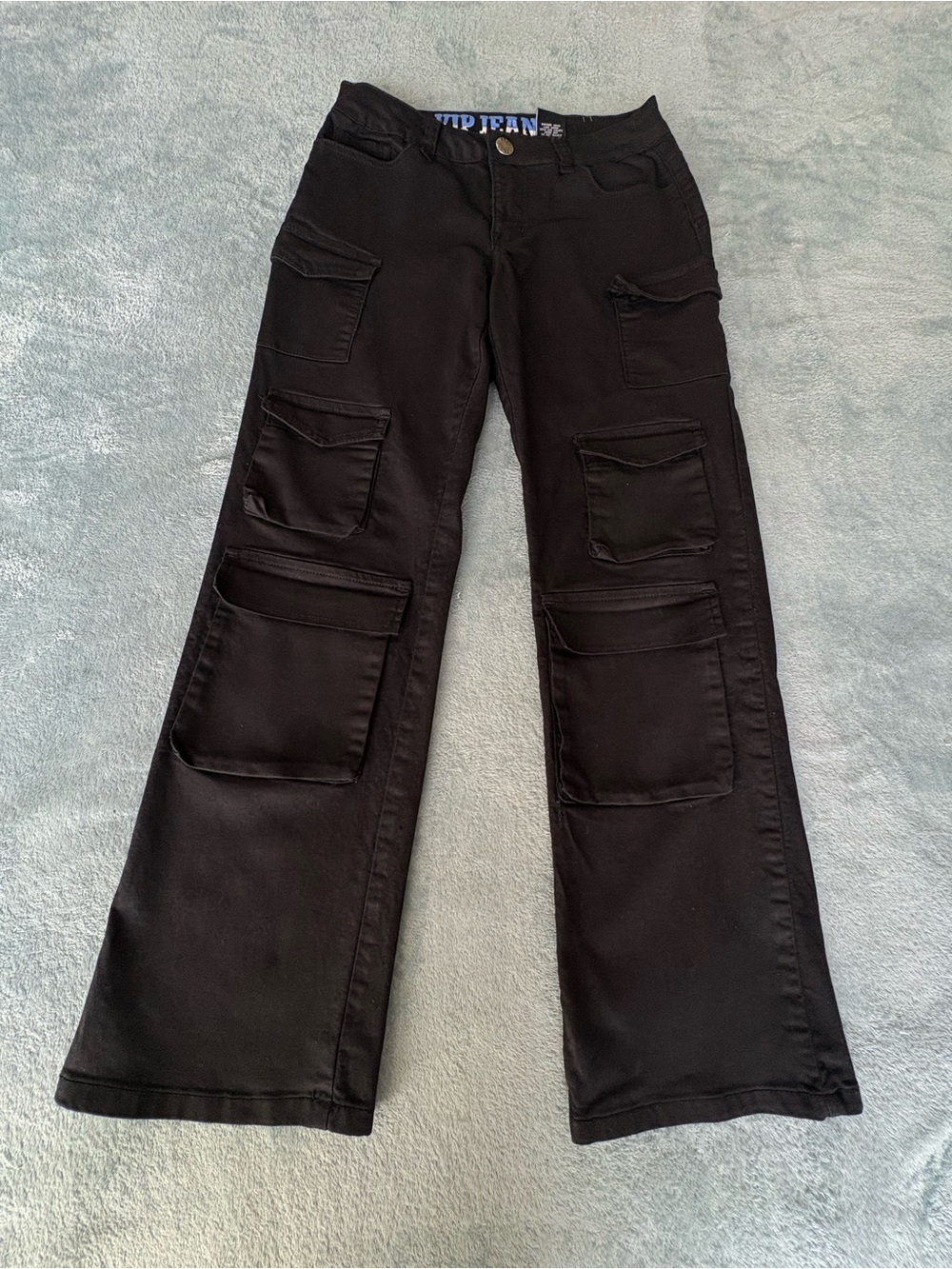 VIP Jeans Black Cargo Wide Leg Pants Size 3/4 Stretch Multiple Pocket